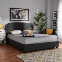 Baxton Studio Larese-Charcoal Grey-Queen Larese Dark Grey Fabric Upholstered 2-Drawer Queen Size Platform Storage Bed